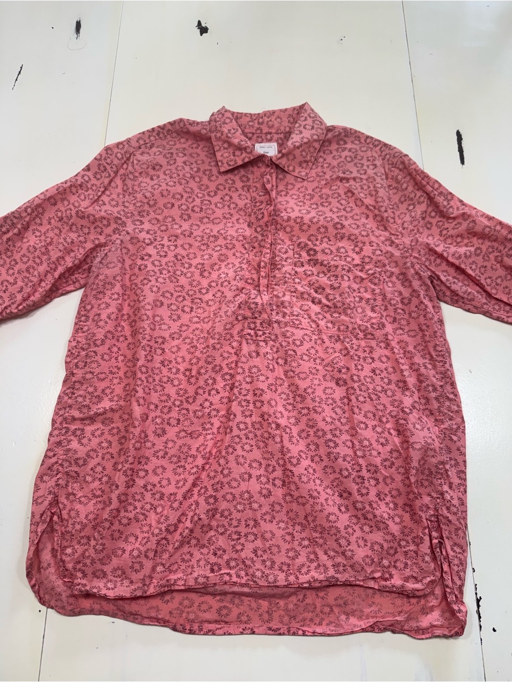 Gap Floral Roll-Sleeve Cotton Popover Blouse (Dusty Pink, Size M)